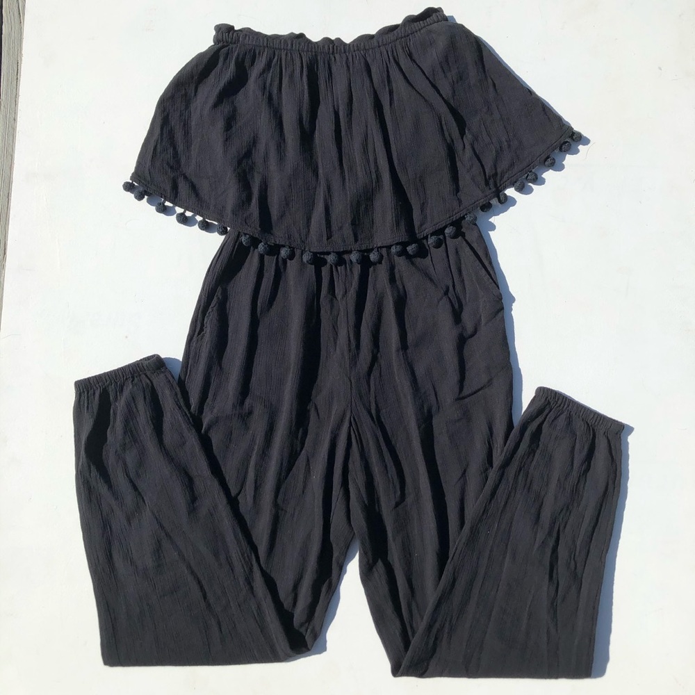 Aerie Black Pom Pom Jumpsuit Size XS Strapless